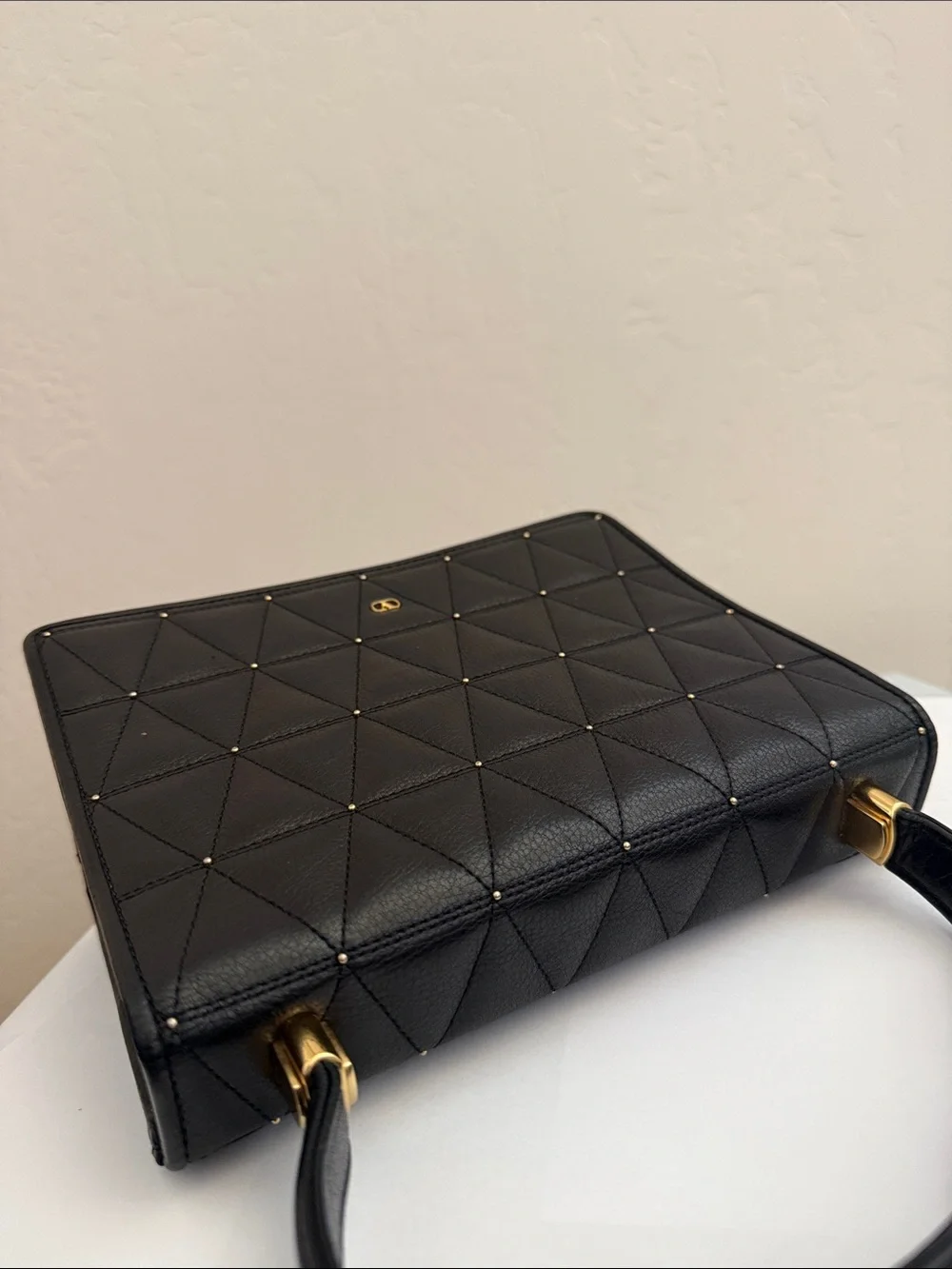 Valentino Garavani Black Quilted Top-Handle Satchel with Gold Studs